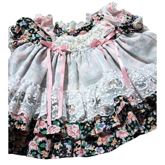 Jo Lene Dress Baby Girl 0-6 Months Floral Lace Ruffle Pink Bows USA Made Vintage - Picture 8 of 8
